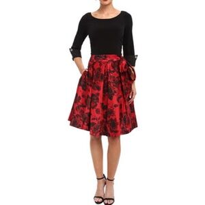 Red and black floral dress